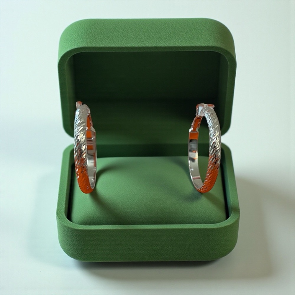 Shiny Silver Hoop Earrings with a Textured